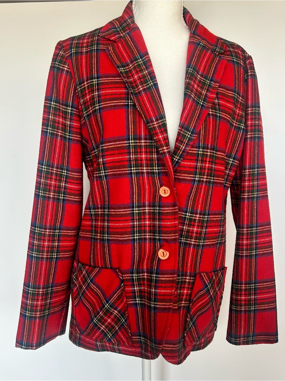 Vintage Miss H, By H. Hochberg, Women’s Red Holiday Plaid Wool Blazer Jacket